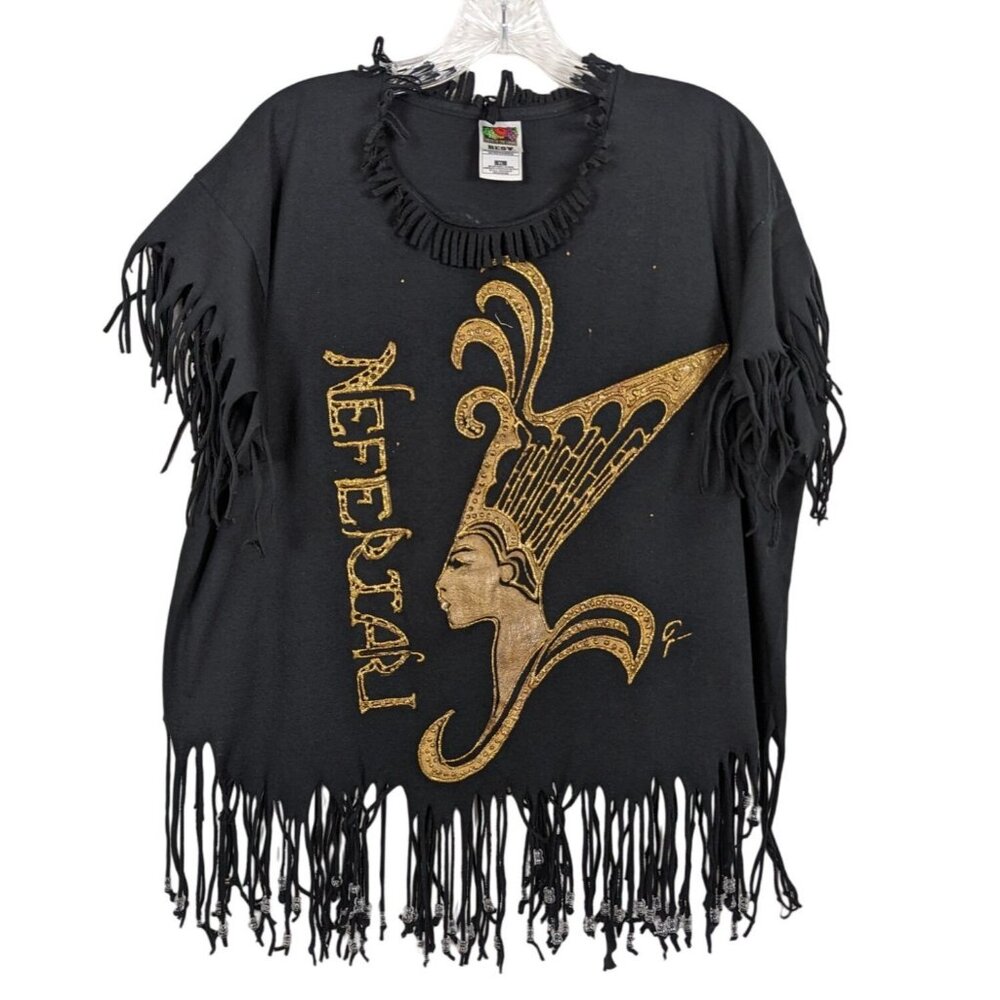 Fruit of the Loom BEST‎ Vintage Eqypt black T Shirt with Fringe and Beads
